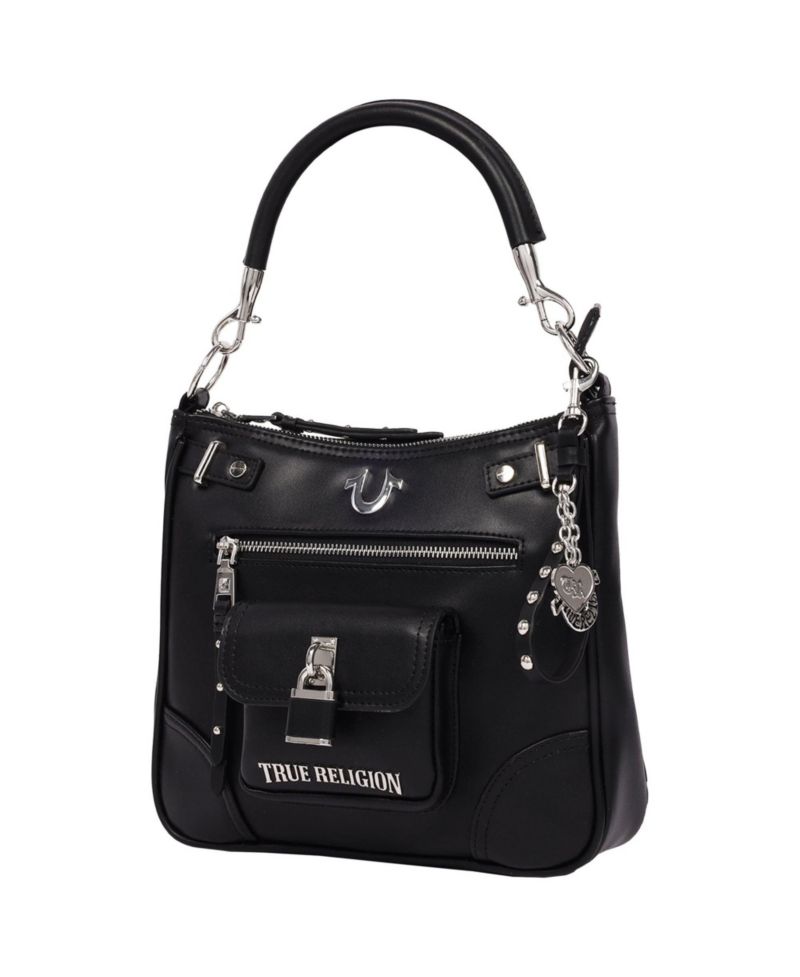Moto Zip Top Hobo Bag with Lock Pocket Charm - Convertible Shoulder bag