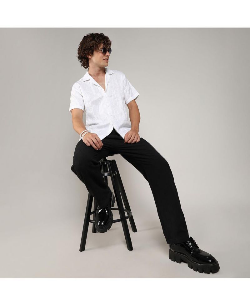 Men's Chalk White Embroidered Heathered Shirt