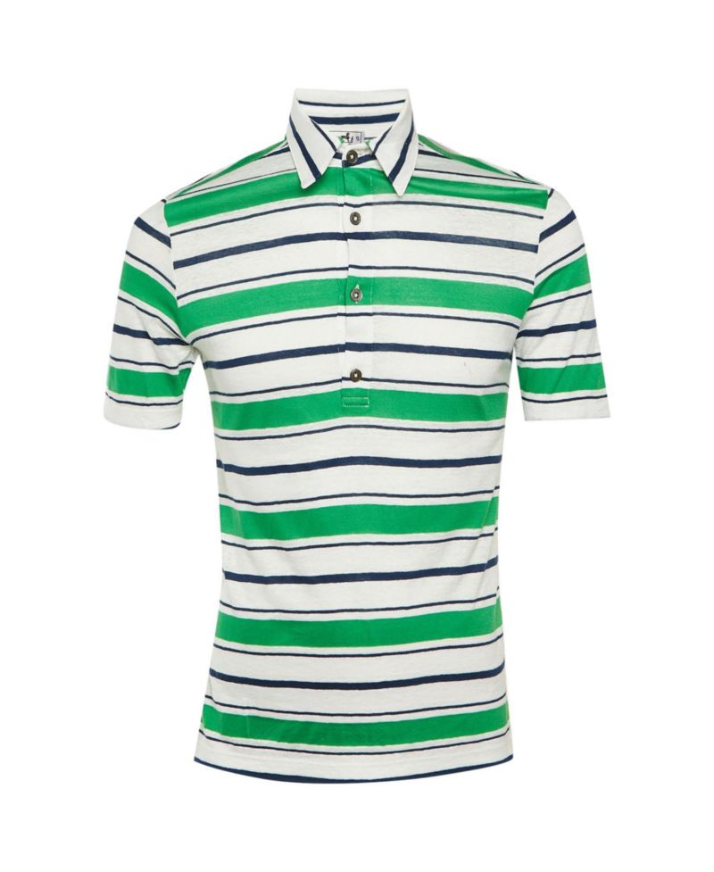 Pre-Owned HERMES Men's Striped Linen and Cotton Polo T-Shirt