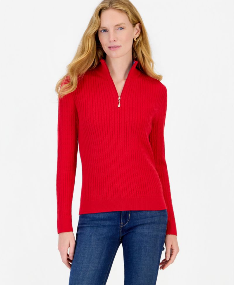 Women's Cable-Knit Half-Zip Mock-Neck Sweater