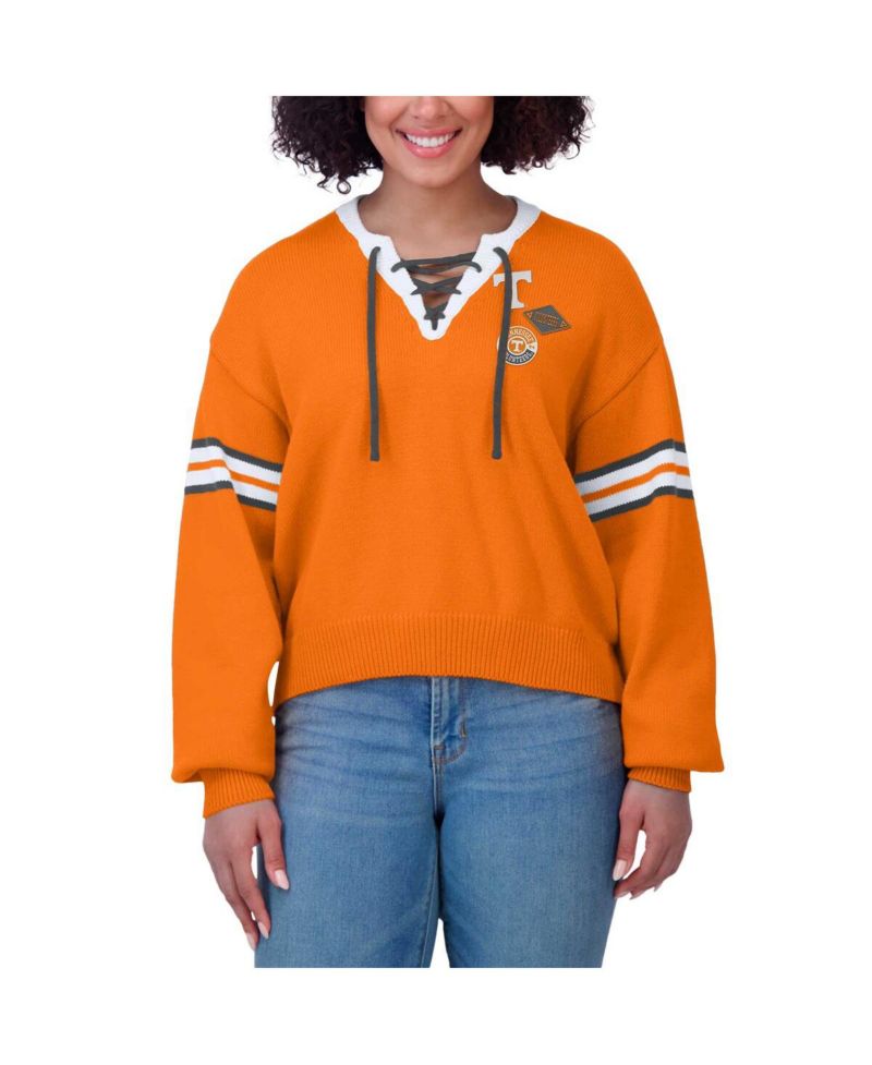 Women's Tennessee Orange Tennessee Volunteers Lace-Up Pullover Sweater