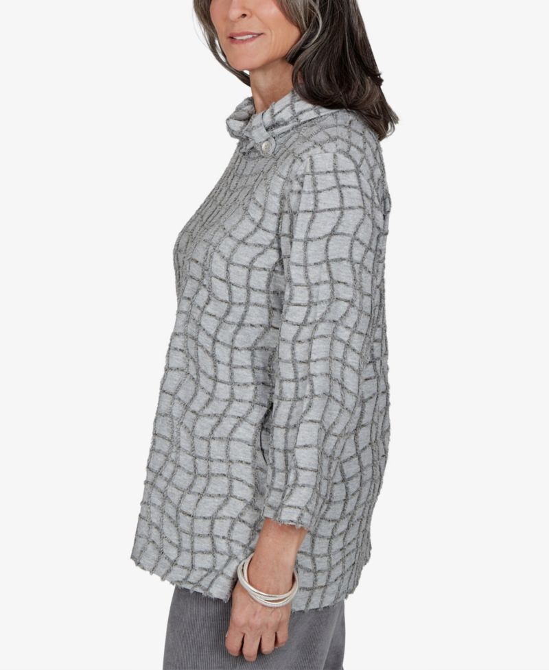 Petite 3/4-Sleeve Cowl Neck Geometric Blouse