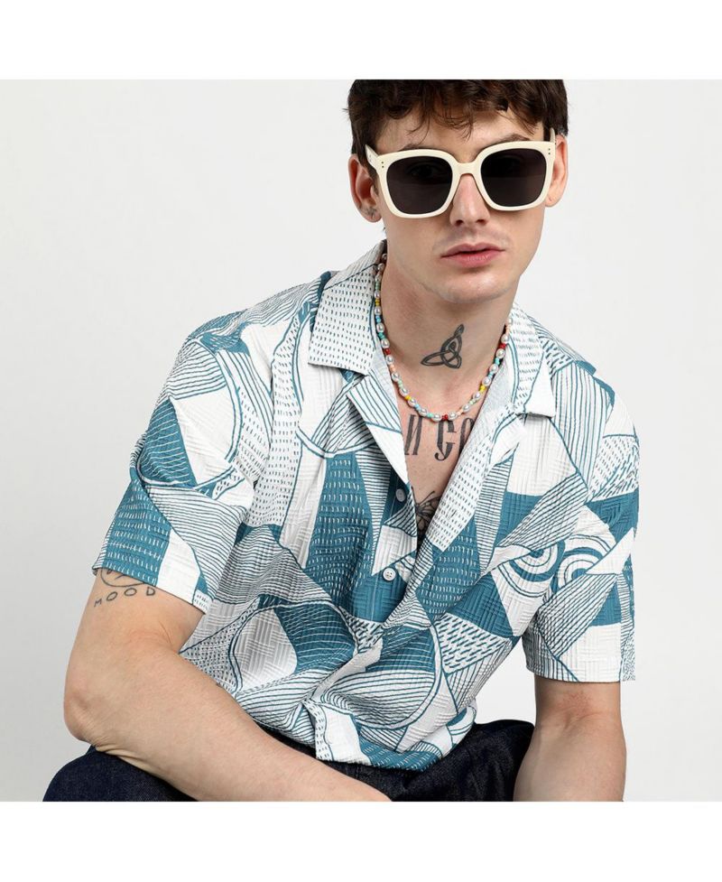 Men's Oversized Geometric Lined Shirt