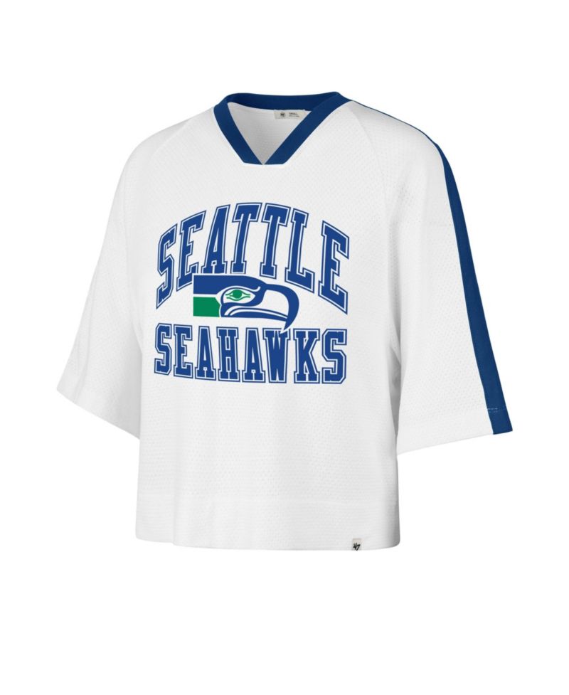 Women's White Seattle Seahawks Big Overarch Drop Needle Raglan V-Neck T-Shirt