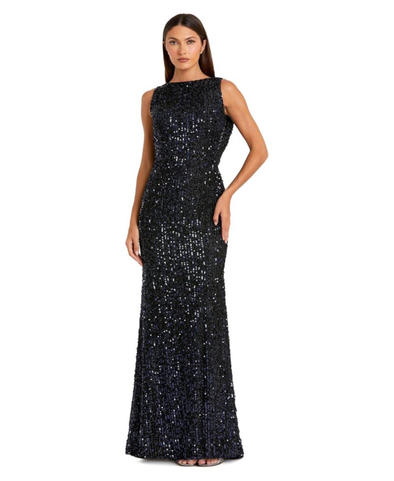 Petite Sleeveless Sequin Cowl Back Evening Gown