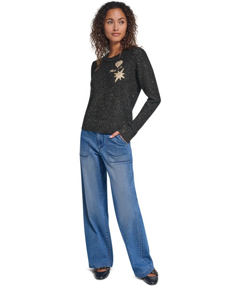 Women's Whimsy Crewneck Long-Sleeve Metallic Sweater