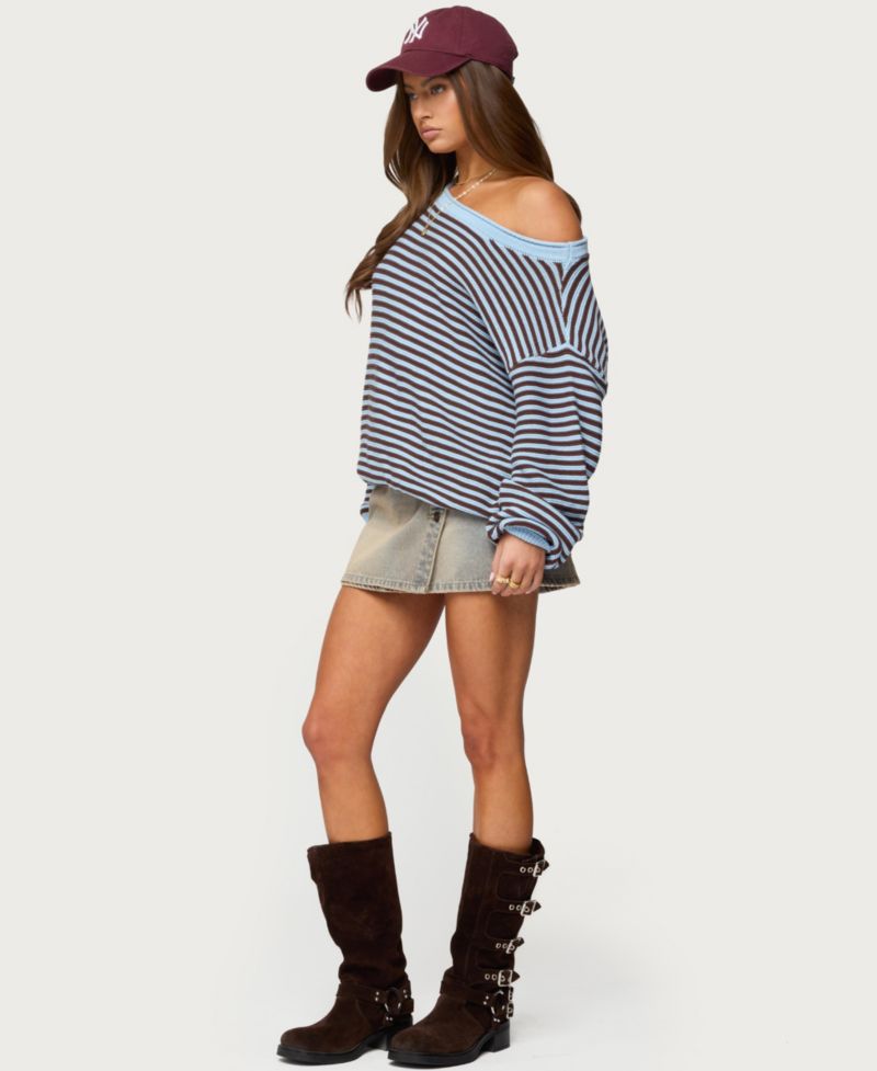 Women's Averi Striped Oversized Off Shoulder Sweater