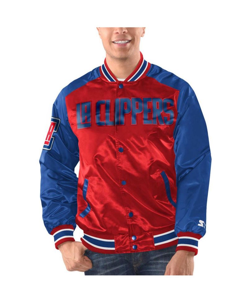 Men's Red, Royal LA Clippers Renegade Satin Full-Snap Varsity Jacket