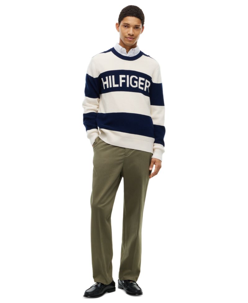 Men's Waffle Cotton Graphic Crewneck Sweater