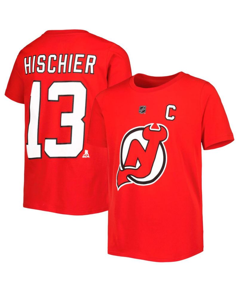 Big Boys Nico Hischier Red New Jersey Devils Player Name and Number T-shirt