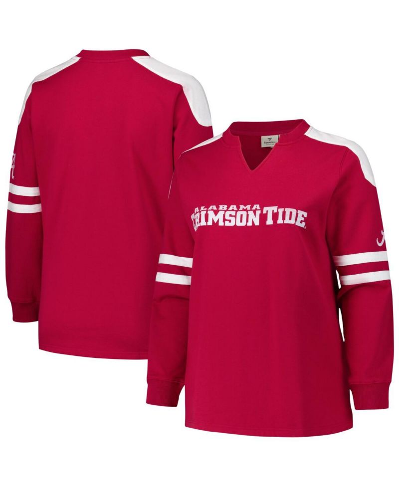 Women's Crimson Alabama Crimson Tide Plus Size Contrast Sleeve Fleece Pullover Sweatshirt
