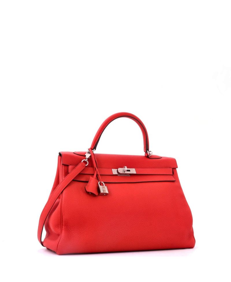 Pre-Owned Hermes Kelly 35 Handbag Red Togo with Palladium Hardware