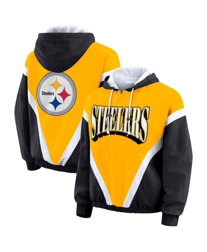 Women's Gold/Black Pittsburgh Steelers Plus Size Retro Crinkle Full-Zip Windbreaker Jacket