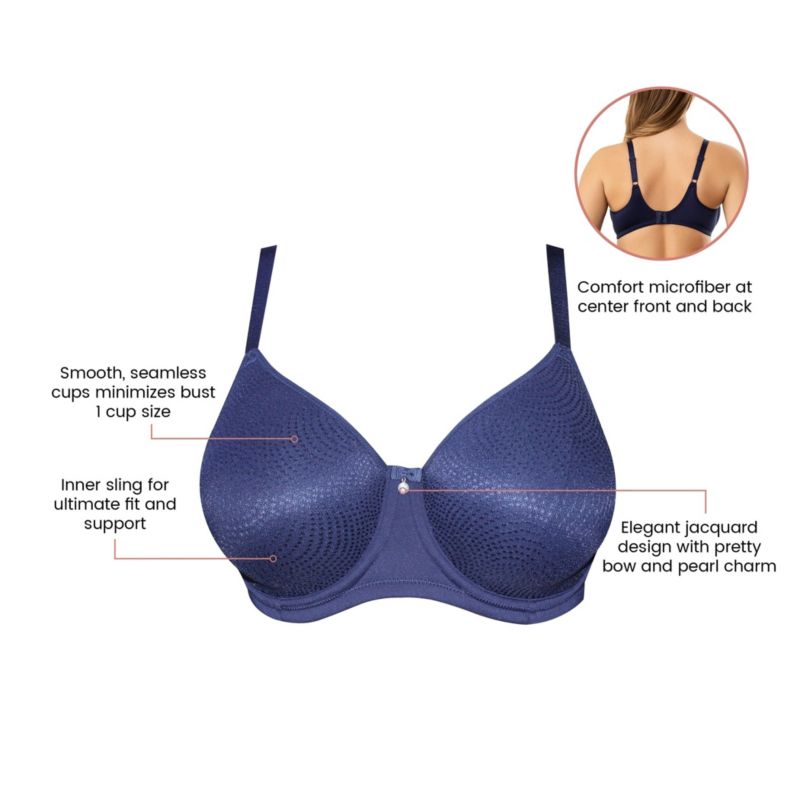 Women's Pearl Non-Padded Seamless Minimizer Bra, Navy, 42H