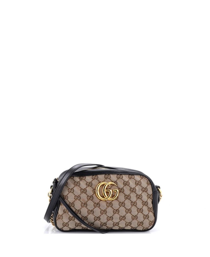 Small GG Marmont Shoulder Bag Diagonal Quilted GG Canvas with Leather