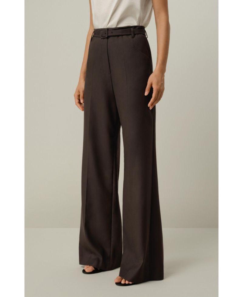 Women's Silk Wool High-Waisted Wide-Leg Pant