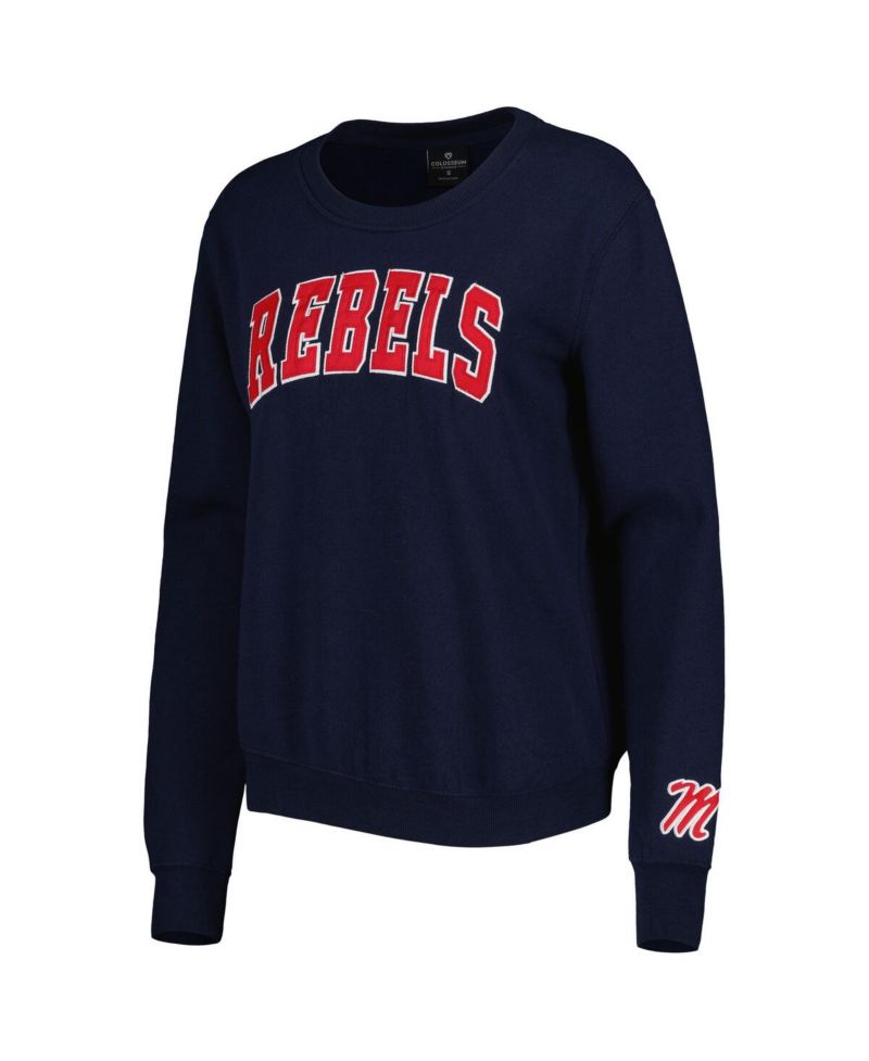 Women's Navy Ole Miss Rebels Campanile Pullover Sweatshirt
