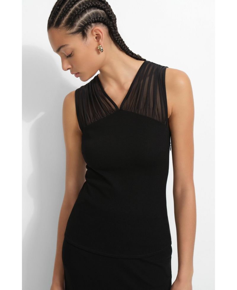Women's Bellamy V-Neck Mesh-Framed Sleeveless Jersey Fitted Cocktail Top