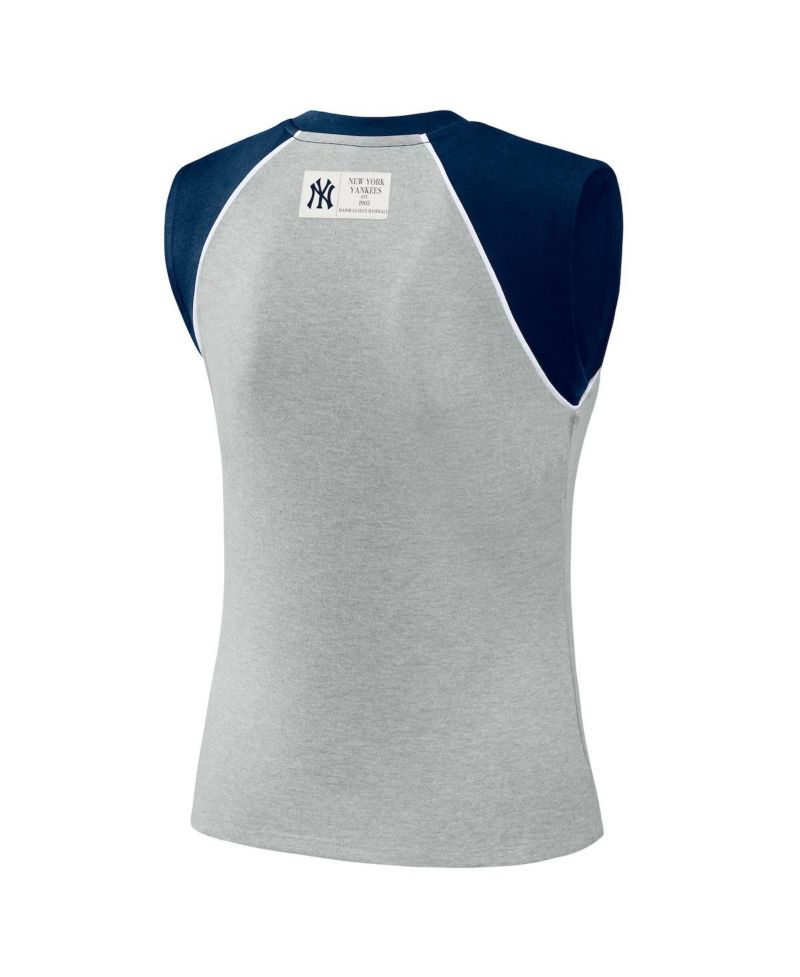 Women's Heather Gray New York Yankees Cropped Raglan Tank Top