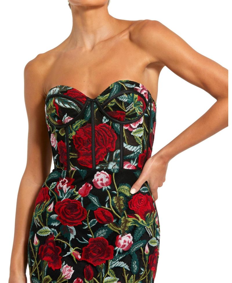 Women's Sheer Bustier Top Floral Applique Gown