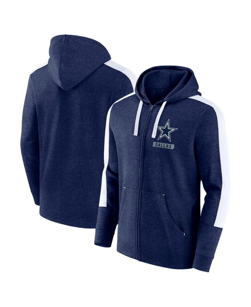 Men's Heather Navy White Dallas Cowboys Gains Full-Zip Hoodie