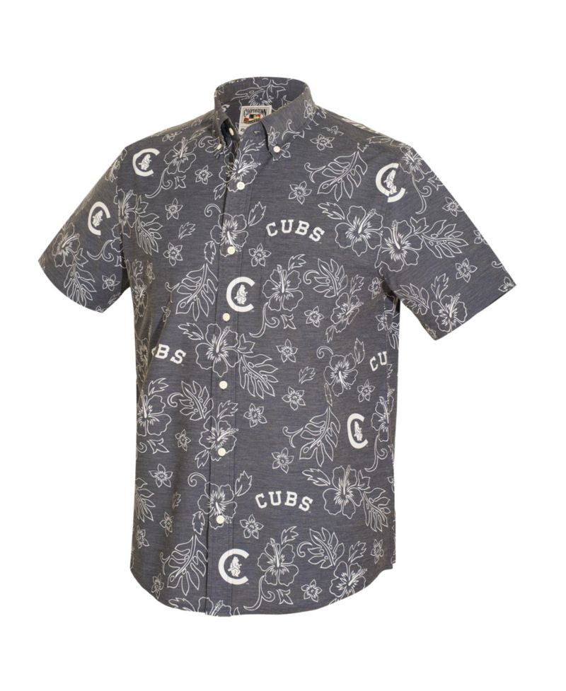 Men's Navy Chicago Cubs Cooperstown Kekai Performance Button-Down Tri-Blend T-shirt