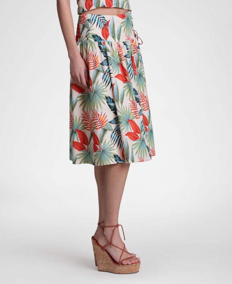 Women's Linen-Blend Side Tie Midi Skirt