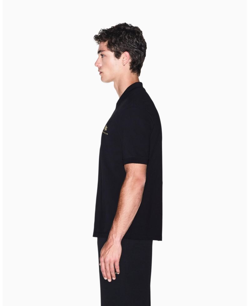 Men's Black And Gold Short Sleeves Pique Polo Shirt