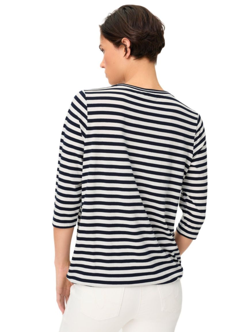 Women's Striped with Sequin Floral Embellishment T-Shirt