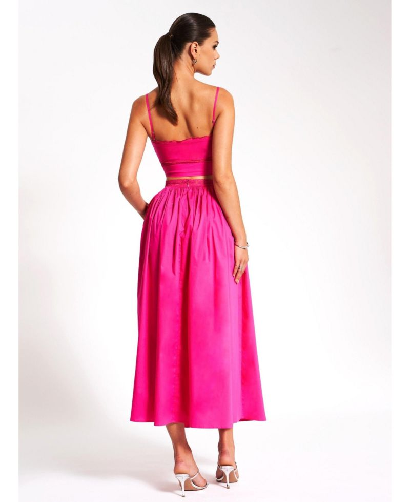 Women's Martha Fuchsia Cotton Poplin Maxi Skirt With Lace Trim