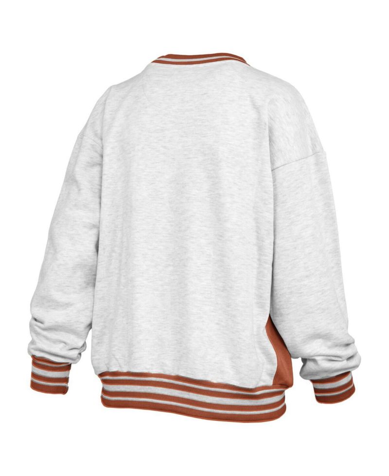 Women's Heather Gray/Orange Texas Longhorns Endzone Crewneck Sweatshirt