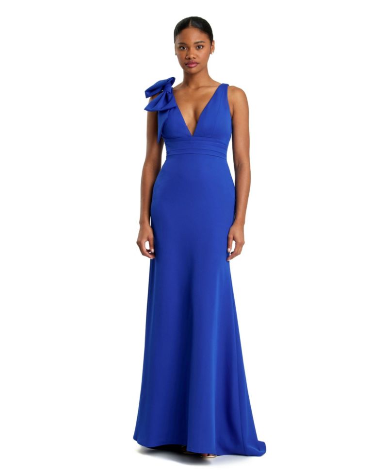 Women's Sleeveless V Neck Bow Detail Mermaid Gown