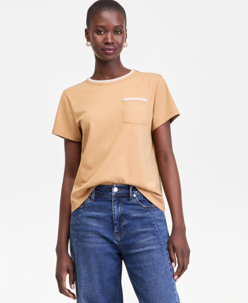 Women's Blanket-Stitch Pocket T-Shirt