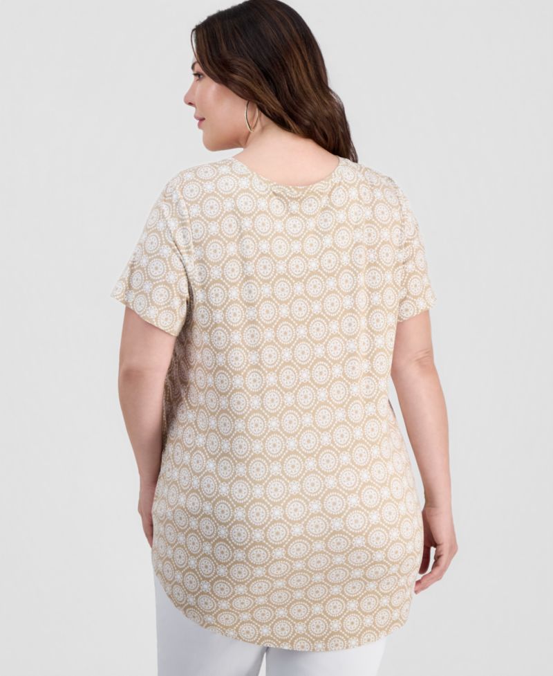 Plus Printed Scoop-Neck Short Sleeve Top