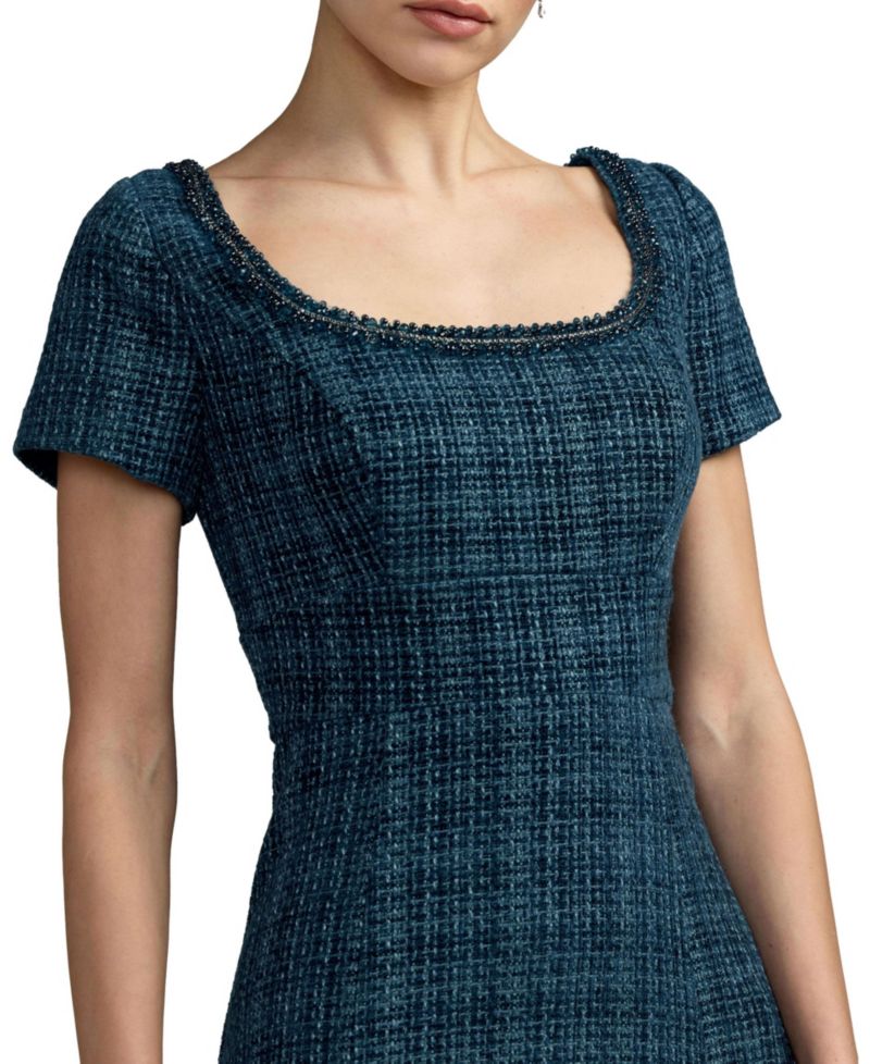 Petite Embellished Boucl&eacute; Short Sleeve Midi Dress