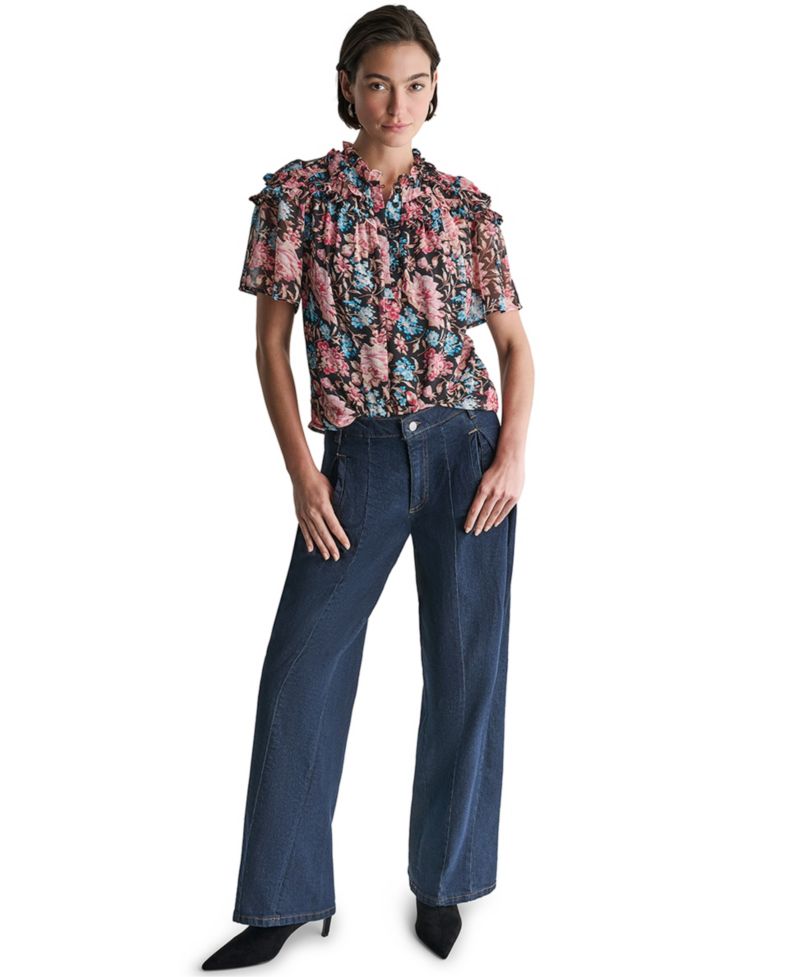 Women's Floral Sheer Ruffle-Detail Blouse