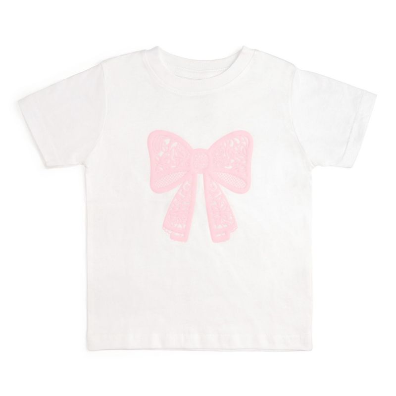 Big Girls Lace Bow Puff Ink Short Sleeve T-Shirt
