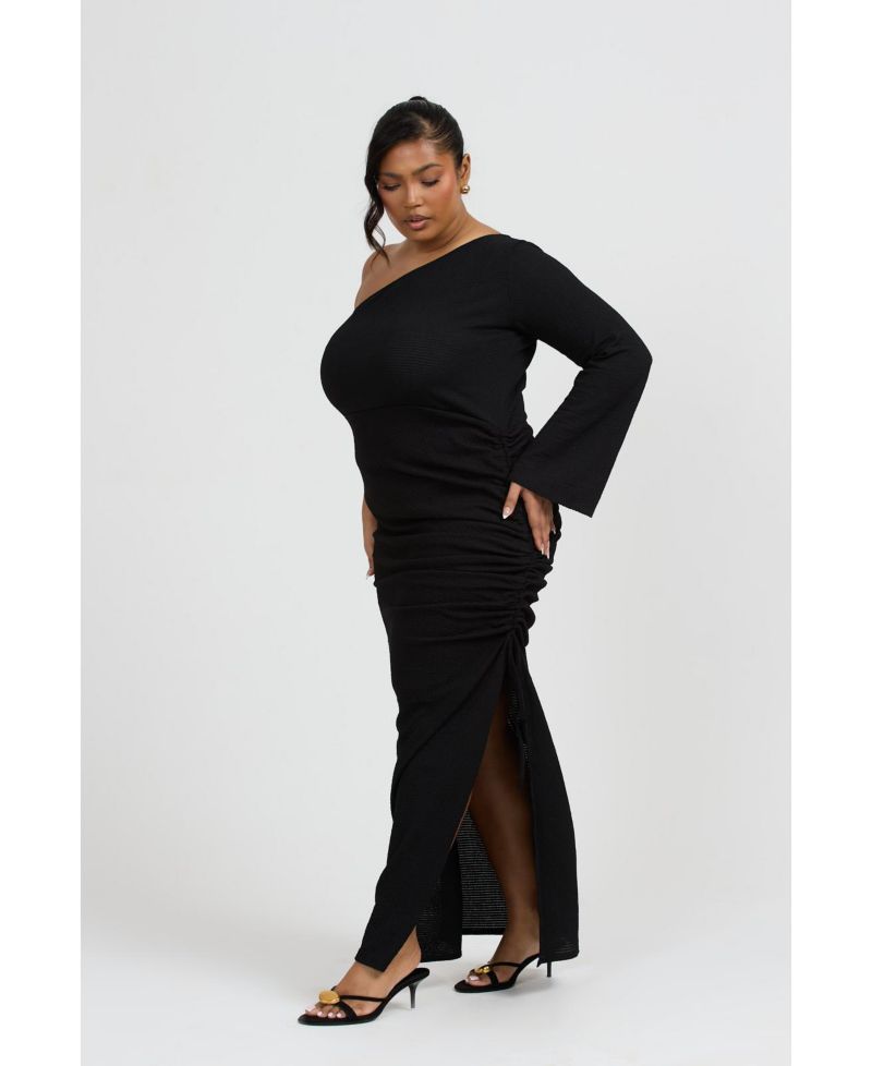 Women's One Shoulder Flare Sleeve Maxi Dress