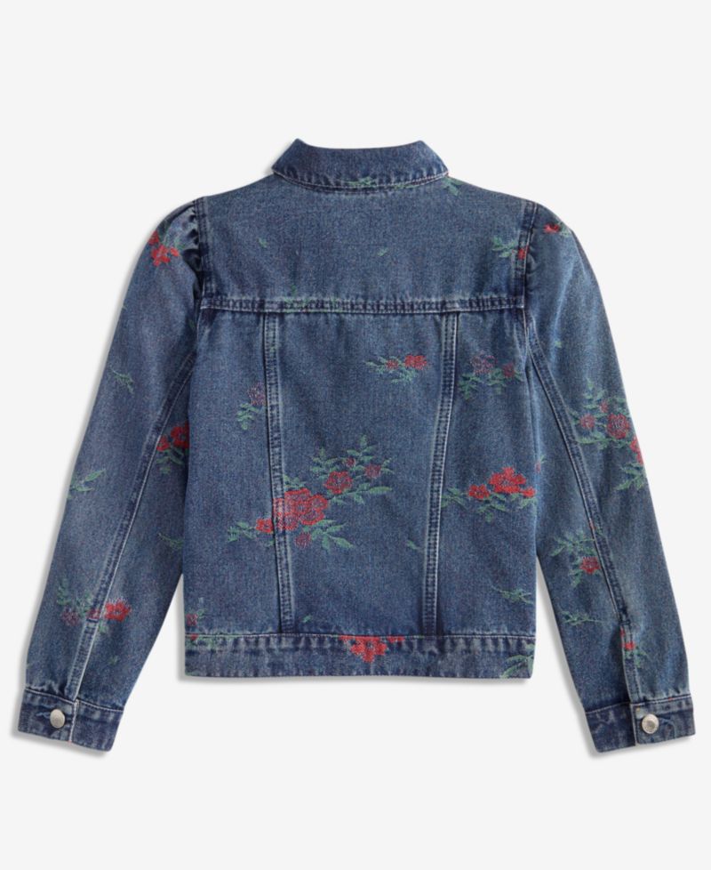 Girls' S-XL Floral Jacquard Trucker Jacket With Bows