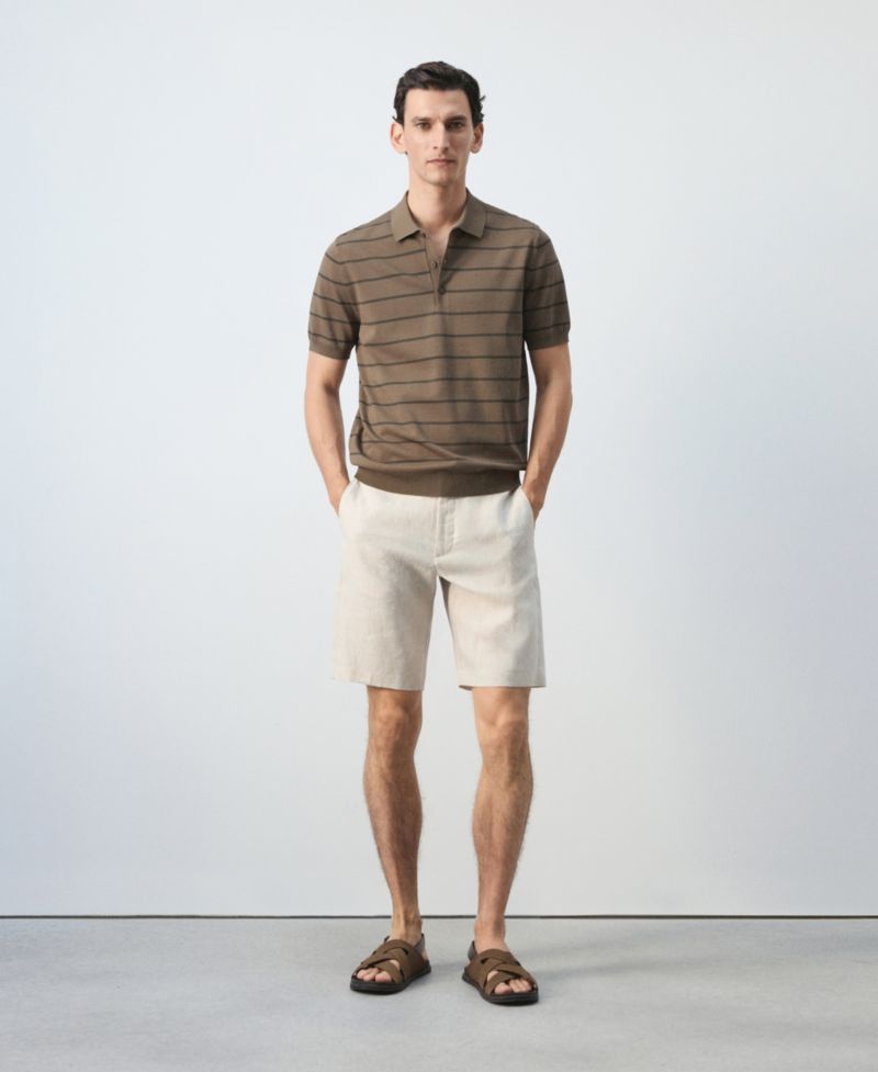 Men's Striped Fine-Knit Polo Shirt