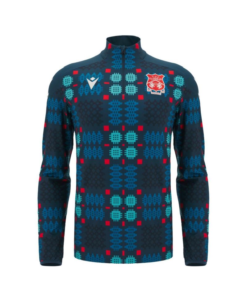 Men's Blue Wrexham Warm-Up Quarter-Zip Pullover Hoodie