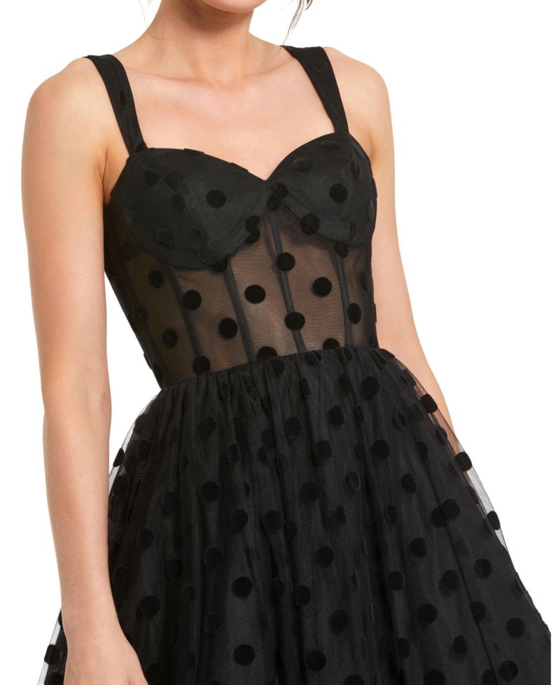 Women's Polka Dot Net Bustier A-Line Midi Dress