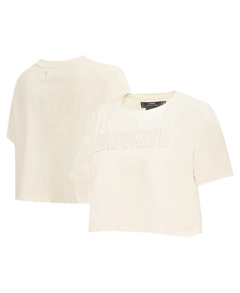 Women's Cream Brooklyn Nets Neutral Boxy Crop T-shirt