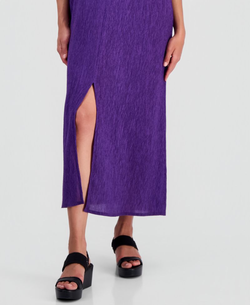 Women's Round-Neck Side-Slit Maxi Dress