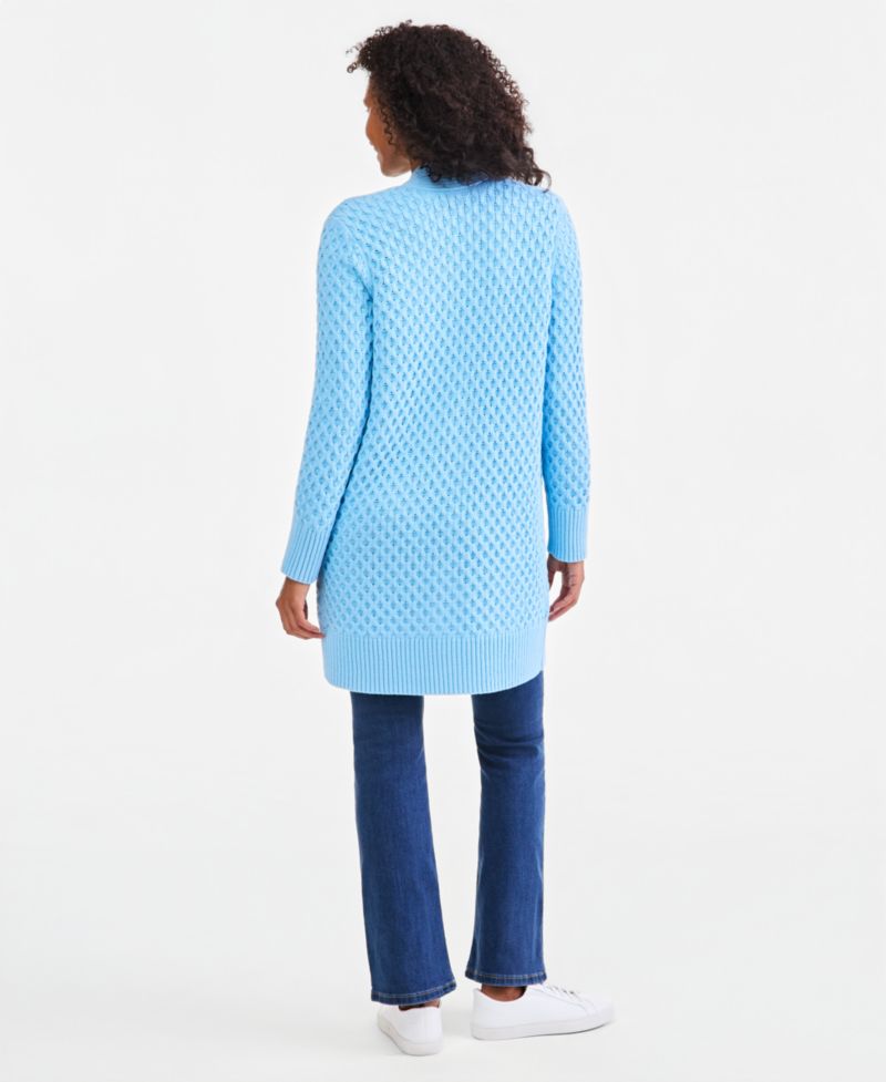 Petite Honeycomb-Knit Open-Front Long Cardigan