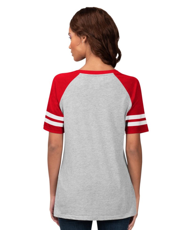 Women's Heather Gray Cincinnati Reds Goal Line Raglan V-Neck T-Shirt