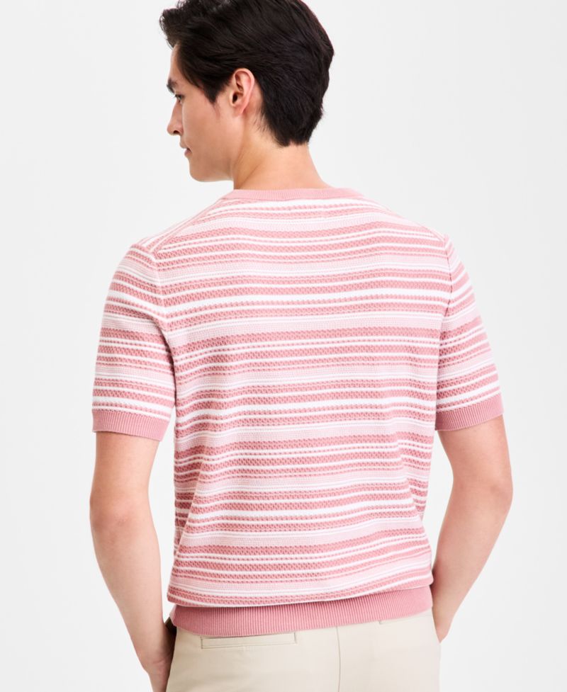 Men's Short-Sleeve Stripe Crewneck Sweater Tee, Macy's Exclusive
