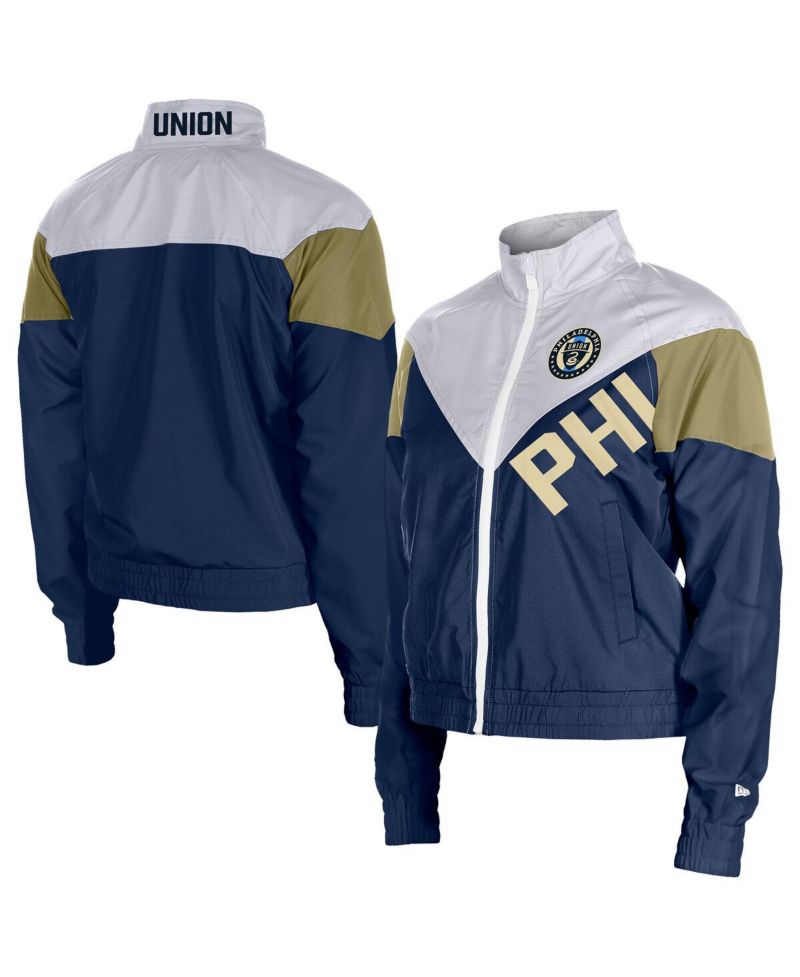 Women's Navy Philadelphia Union Leisure Cropped Full-Zip Windbreaker Jacket