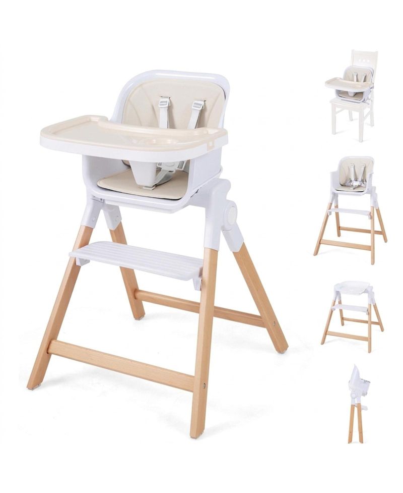 4-in-1 Convertible Baby High Chair with Detachable Double Trays