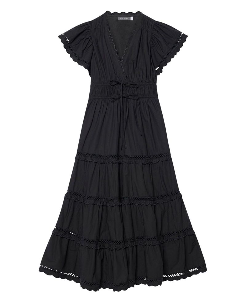 Women's V-Neck Short-Sleeve Ruffle Cotton Maxi Dress